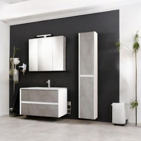 Mobile da bagno sospeso GRACE1 81 cm a 2 cassettoni con lavabo, Cemento Chiaro (1/3)