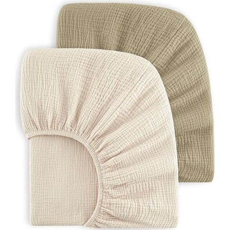 Draps-Housses En Mousseline De Coton - Lot De 2 - 100% Coton - Bandes Élastiques 360° - Pour Lit D'enfant Et Lit De Voyage - 70x140cm (1/5)