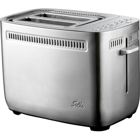 Solis Sandwich Toaster 8003 Toaster - Sandwich Maker - Toasting Device de Toaster - Turbo Function - Fonction Bagel - Fentes extra larges - 7 niveaux de Gold - Inclut 2 pinces à sandwich - Silver - (1/4)