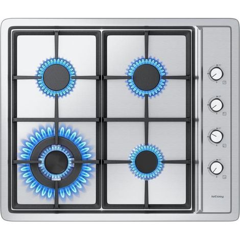 Plaque de cuisson gaz encastrable - 4 feux - Inox - 59 x 51 cm (1/5)