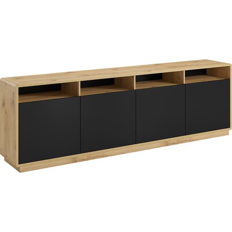 Buffet Raven mit 4 Türen, Mattschwarz und Holzoptik, 238cm