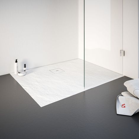 Receveur de douche 80 x 100 cm résine minérale de plain-pied, décor effet Pierre blanche, Schulte (1/5)