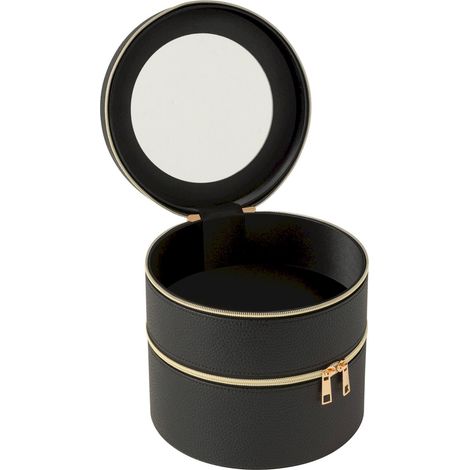 Boîte ronde pour cosmétiques avec miroir - noir et doré (1/5)