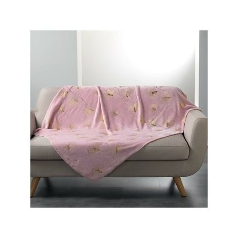 Plaid polaire imprimé métallisé - Bloomy - 125 x 150 cm - Rose - Livraison gratuite (1/3)