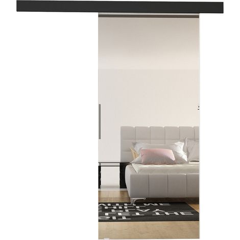 Mirjan24 – Porte coulissante 960x2050mm en aluminium noir – Système Laguna – Mécanisme de fermeture silencieux – Poignées métal