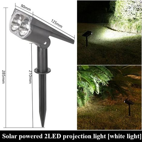 (2 LED blanches) 2 lampes solaires d'extérieur à LED, projecteurs solaires, éclairage paysager, orientables à 270°, décoration de jardin, lampe LED RGB blanc chaud (1/5)