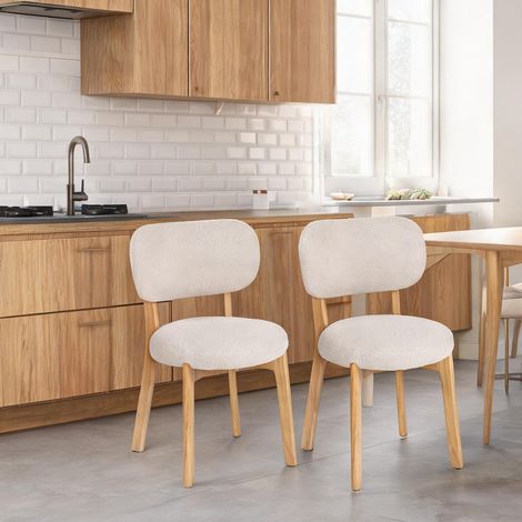 Creme Chaises en bois massif et tissu boucle lot de 2 (1/5)