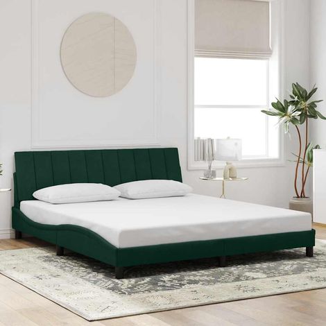 Cadre de lit avec tête de lit en velours vert foncé 180 x 200 cm, sans matelas - PANGIVO (1/5)