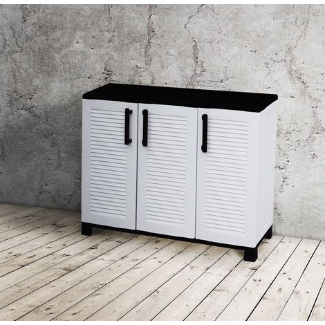 Dmora Armario para exteriores o interiores multiusos, 3 puertas y 1 estante de polipropileno, 100% Made in Italy, 102x37h90 cm, color gris, con embalaje reforzado (1/4)