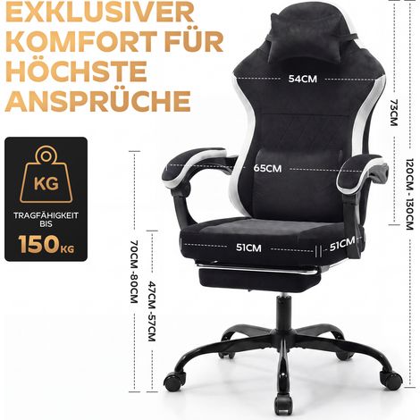 Sedia gaming reclinabile in tessuto nero e bianco 58,5x63x120,5 cm - MEUBLIV (1/5)