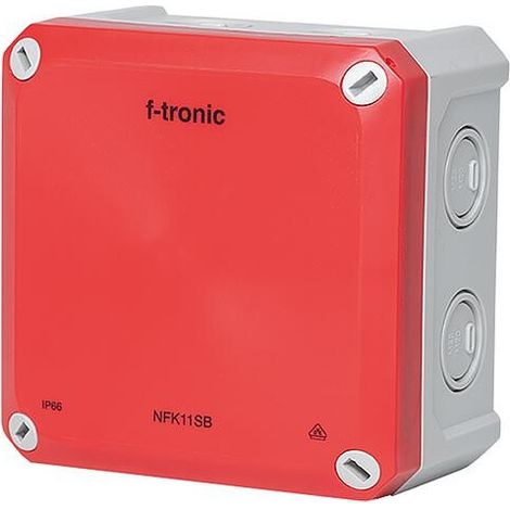 Boîte de dérivation FR 110x110x67mm, encoches d'ouverture IP66, PS, gris/rouge, éclairage de sécurité