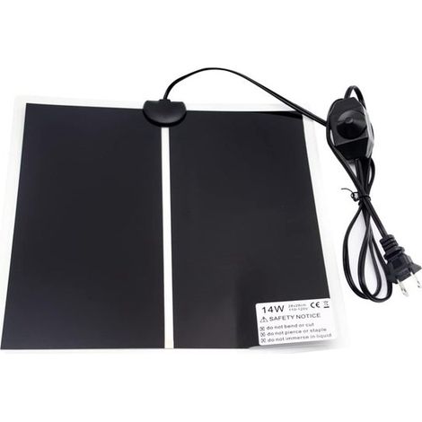 Tapis chauffant – 28 x 28 cm – 14 W – Variateur – Pour reptiles, poussins, oiseaux – Noir (1/5)