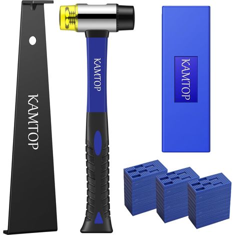 Kit d'Installation pour Sol Stratifié Kit Pose Parquet Stratifié avec 60 Entretoises Bloc de Frappe, Barre de Traction Robuste et Maillet en Fibre de Verre, Poignée Souple Antidérapante