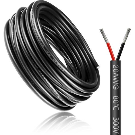 Câble électrique 50 mètres 20 AWG 2x0,5mm² à 2 conducteurs, fil de cuivre étamé flexible, impédance faible, compatible alimentation LED 5V / 12V / 24V, résistance aux hautes températures (1/5)