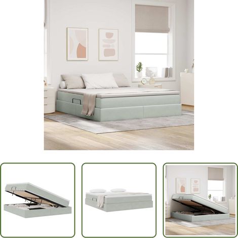Lit avec rangement -  Lit avec rangement et matelas Gris clair 160 x 200 cm Velours (1/5)