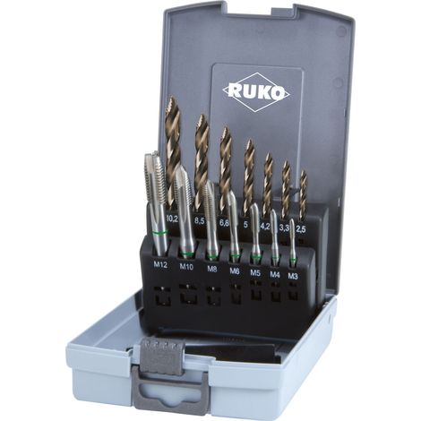 Ruko Maschinengewindebohrer HSSE-Co 5 + ULTIMATECUT Spiralbohrer DIN 338 Typ FLOWSTEP® HSSE-Co 5 in Kunststoffkassette (1/2)