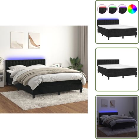 Sommier à lattes de lit avec matelas et LED Noir 140x200 cm - Lit Plateforme - Lit Capitonné - Lit Design - Lit Moderne - Lit Double (1/5)