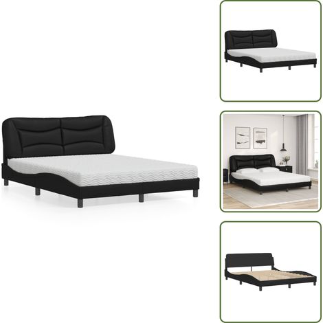 The Living Store Bett mit Matratze Schwarz 160x200 cm Kunstleder - Schlafzimmer Möbel - Doppelbett - Boxspringbetten - Bettenrahmen - Kunstleder Bett (1/5)