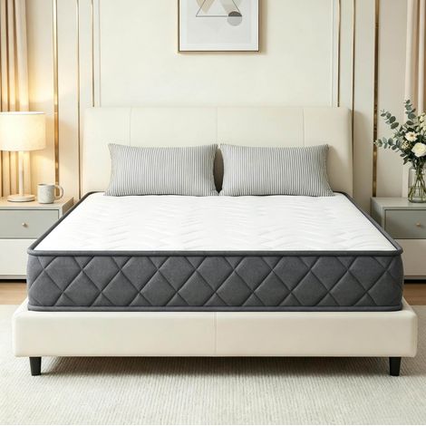 Matelas 160x200x20 cm en mousse et polyester blanc gris, soutien respirant pour chambre – MEUBLIV (1/5)