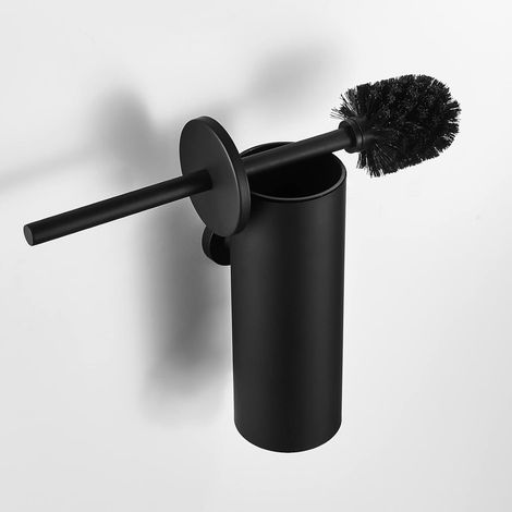 Brosse Toilettes WC Suspendu Noir avec Support de Brosse, Balai Toilette WC en Acier INOX 304 à Manche Long, Brosse de Toilette avec Support Brosse Antibactérienne (1/5)