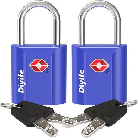 Cadenas Valise à Clé, Cadenas Valise Avion, 2 Pack, Bleu 4 Clés, Mini Serrure de Voyage, Cadenas à Bagages, Cadenas de Sécurité pour Valise, Sacoche de Bagage (1/5)