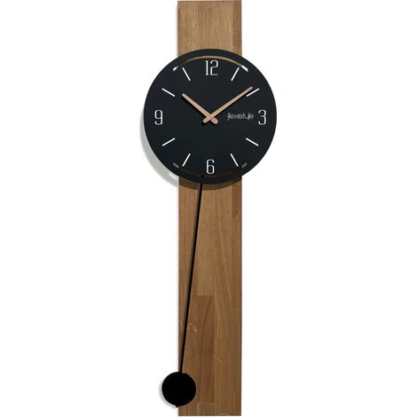 Reloj de pared de madera con péndulo, color negro natural. (1/5)