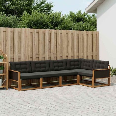 vidaXL Set di divani da esterno con cuscino 5 pcs Naturale e Nero