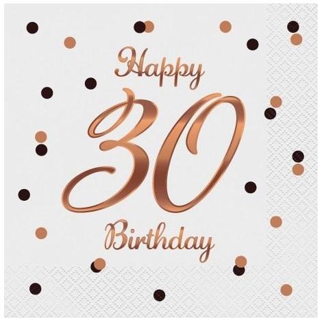 B&C Happy 30 Birthday Servietten, weiß, 33x33cm, 20 Stück