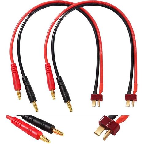 2 Pièces T-Plug à 4.0 Banane Plug RC Câble de Charge de la Batterie, Connecteur T-Plug à 4mm Fiche Banane avec 30cm 14AWG Câble en Silicone, pour RC Hélicoptère Quadcopter Lipo Batterie (1/5)