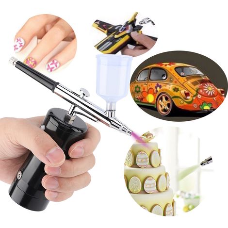 Kit aérographe mini 20 cm³ avec pompe G12 0,3 mm, outil de peinture artistique (noir) (1/5)