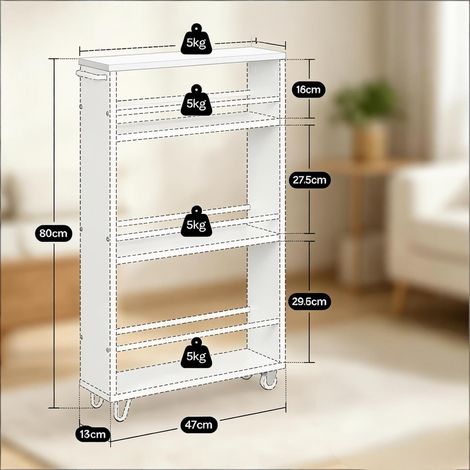 Grande chariot utilitaire,étagère étroite avec roues,chariot de cuisine portable (uniquement avec chariot de cuisine)