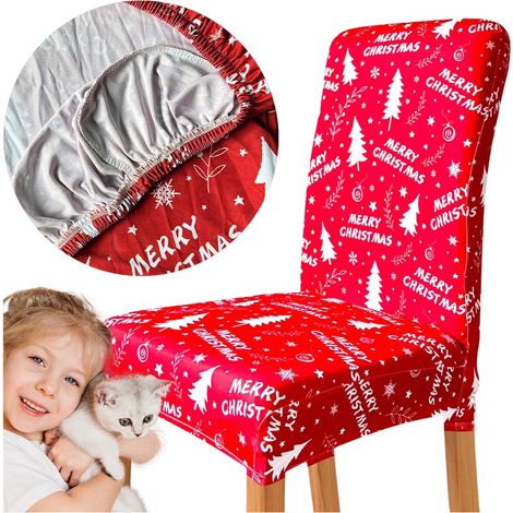 ROTER WEIHNACHTSSTUHLBEZUG MIT WEIHNACHTSBAUMMUSTER (1/5)