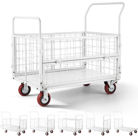 VEVOR Carro Plataforma Plegable con Jaula 1130 x 675 mm, Carretilla de Transporte Carga de 907,18 kg, Carrito Portaequipajes con Ruedas de PU de 150 mm, para Tareas Domesticas, Almacen, Mudanza (1/5)