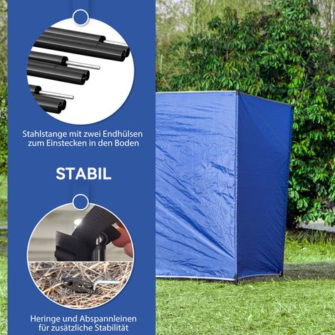 Pare-vent pliable camping, brise-vue avec sac de transport, tiges en acier pour camping jardin plage 450 x 150 cm bleu (1/4)
