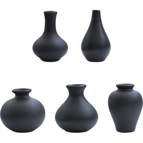 Juego de 5 jarrones de cerámica blancos y negros para decoración de pared o como decoración de mesa. (1/5)