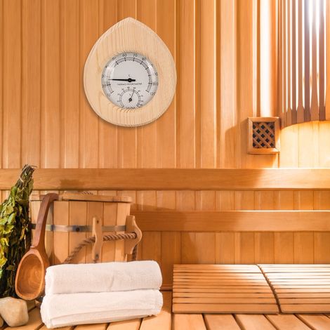 Tropfenförmiges 2-in-1-Thermo-Hygrometer aus Holz – Thermometer und Hygrometer für Dampfbad und Sauna (1/5)