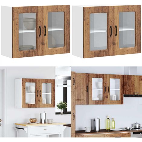 vidaXL Küchen-Hängeschrank mit Glastür Altholz-Optik Holzwerkstoff (1/5)