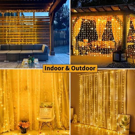 Rideau Lumineux Solaire 3m x 3m 300 LED Guirlande Lumineuse Extérieure avec Télécommande, 8 Modes et Minuterie, Étanche Guirlande Rideau Ramadan pour Décoration Chambre Mariage Noel Extérieur [Classe (1/4)