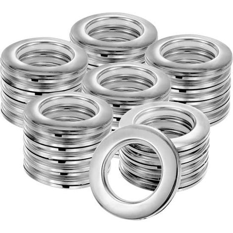 Anneaux de rideaux, lot de 50, anneaux en toile, diamètre intérieur 42 mm, silencieux, argentés, 7 cm, ronds, pour tissus et rideaux de douche (1/5)