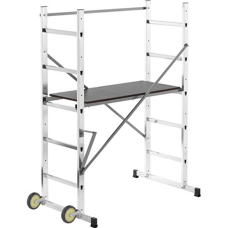 Hailo – Échafaudage domestique aluminium 2x5 échelons – Hauteur de travail 3 m – Charge max 150 kg – Montage rapide avec roues