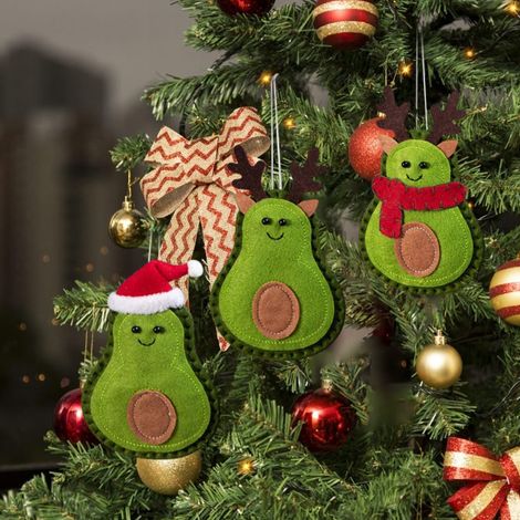 Set mit 3 avocadoförmigen Weihnachtsbaumdekorationen, Filzanhänger, Einheitsgröße. (1/5)