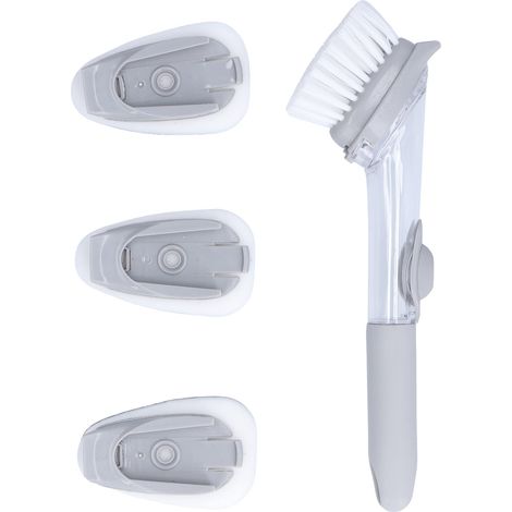 Brosse à vaisselle distributeur de savon avec manche et anneau de suspension, tête de rechange (1/5)