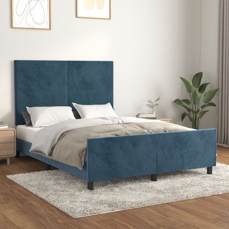 Lit double-140 x 190 cm, Cadre de lit avec tête de lit, Lit adulte, Structure de lit Bleu foncé 140x190 cm Velours PDKEI64680 (1/5)