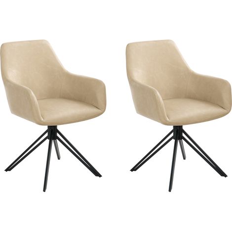 Conjunto de 2 sillas de comedor giratorias con reposabrazos de piel sintética beige Sancarc (1/5)