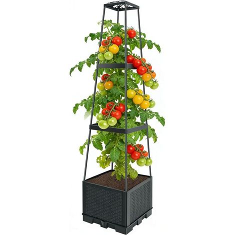Lit de jardin élevé avec trellis, boîtes à plante de tomates auto-arrosantes 44,8 pouces réglables en hauteur (1/5)