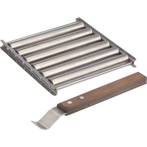 Rouleau à saucisses Dog Roller en acier inoxydable avec manche en bois extra long, pour barbecue à hot-dogs - Snngv