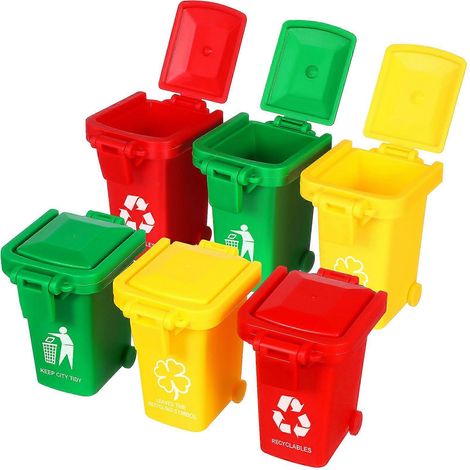Lot de 6 petites poubelles jouets pour enfants, à pousser, pour apprendre à jouer. (1/5)