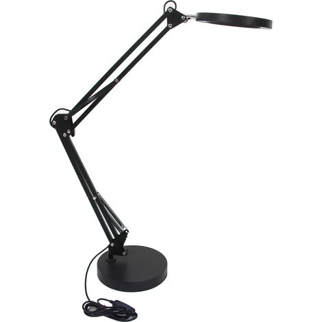 Lampe de bureau LED 3000K-6000K, 10 niveaux de luminosité, 72 LED, bras articulé avec loupe 5x, noire (1/5)