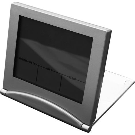 Mini réveil de voyage, horloge de bureau pliable avec écran LCD numérique, fonction snooze, rétroéclairage, affichage de la température et de la date, minuteur, format 12/24 heures. (1/5)