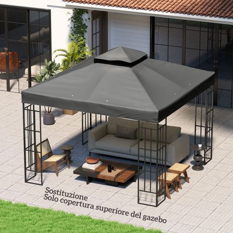 Voile d'ombrage pour Pergola 3x3m Gris Anthracite, Tissu Polyester Résistant UPF30+, Double Toit Imperméable pour Terrasse et Jardin (1/5)